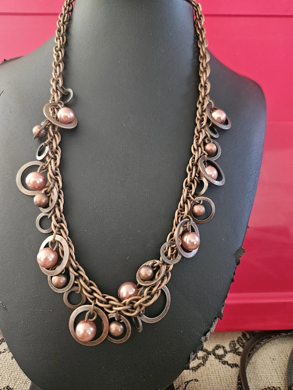 Paparazzi Copper Pearl Multi-Chain Necklace - Pinkish Copper